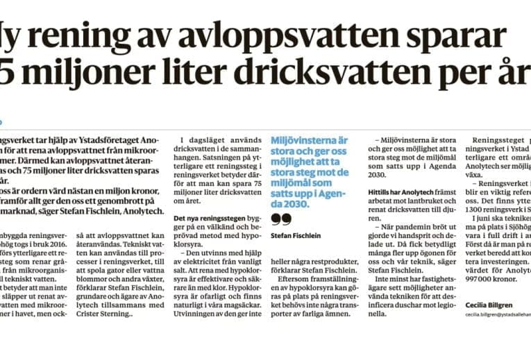 Nytt projekt sparar Ystads avloppsreningsverk 75 miljoner liter dricksvatten per år