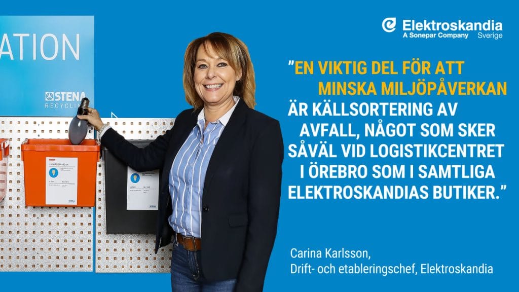 Dette billede illustrere Källsortering av avfall vid varje butik