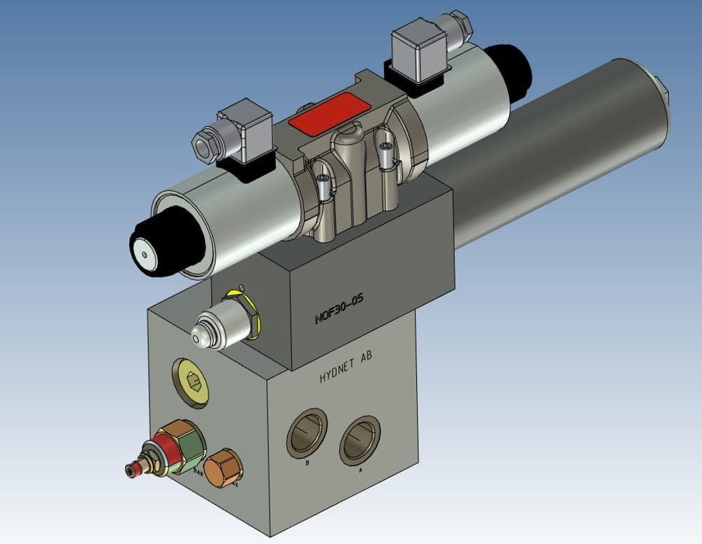 Dette billede illustrere Hydnet – Högtrycksfilter i CETOP-utförande för Servo-, proportionalventil