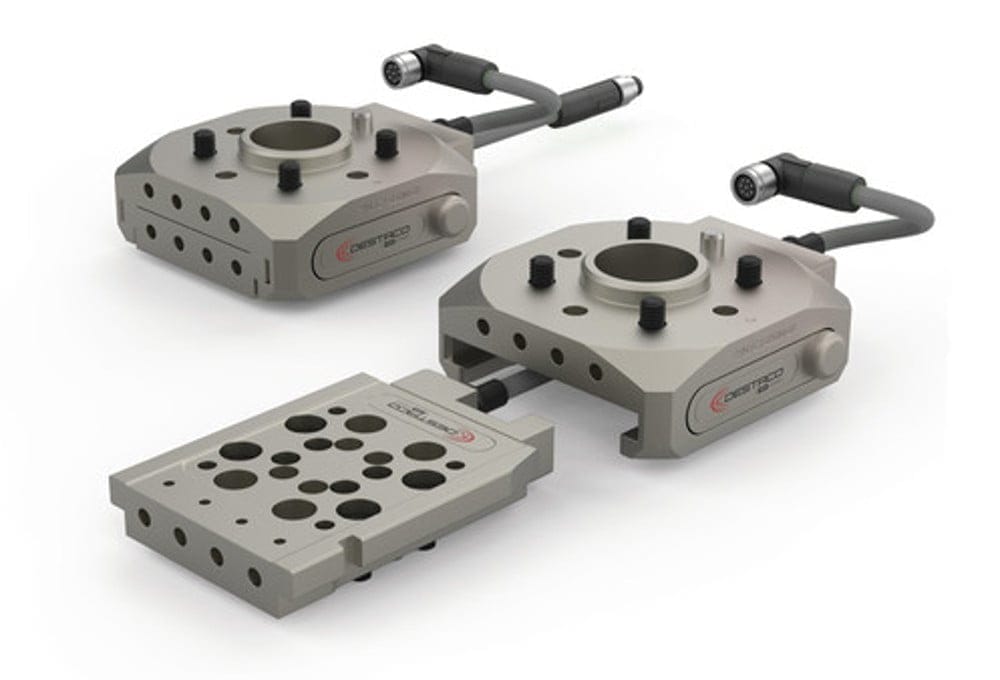 Dette billede illustrere Destaco – TC1 – Manuell Verktygsväxlare för COBOTS