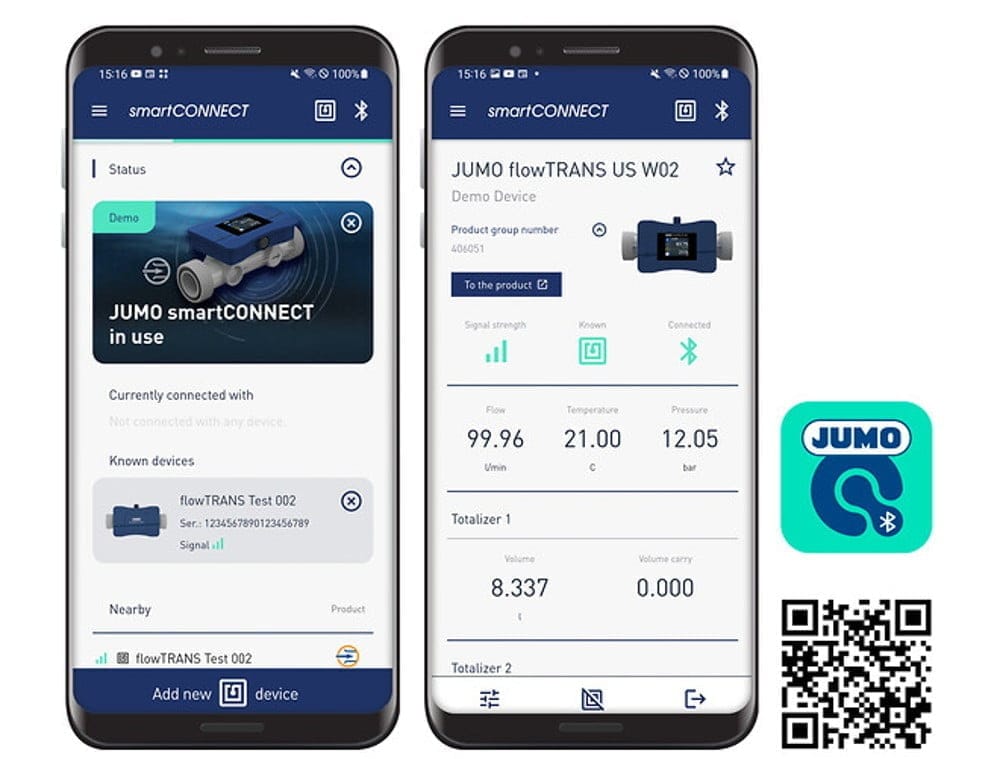 Dette billede illustrere JUMO presenterar nytt Bluetooth-app