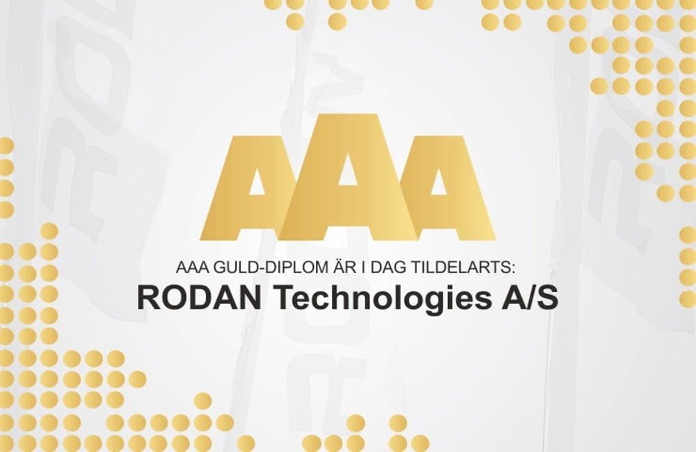 Dette billede illustrere AAA guld diplom för RODAN Technologies