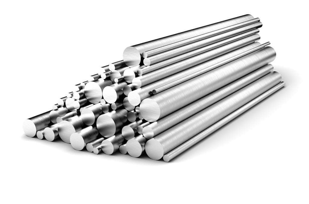 Stainless steel rods on white background