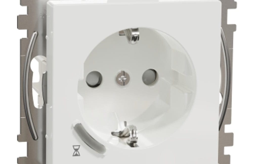 Timeruttag, Exxact, 16A, 1-pol, med integrerat 1-vägsuttag, jordat, tidsintervall, 15, 30min, 1, 2, 4, 8 tim, Vit