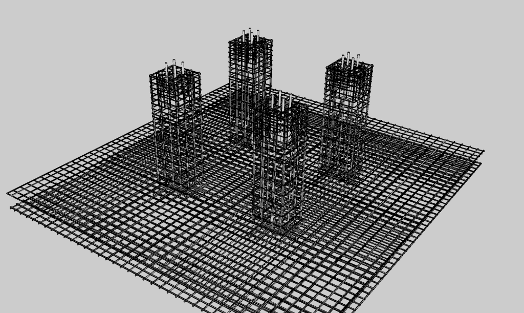 Detalj av armeringskonstruktionen för fundamenten.