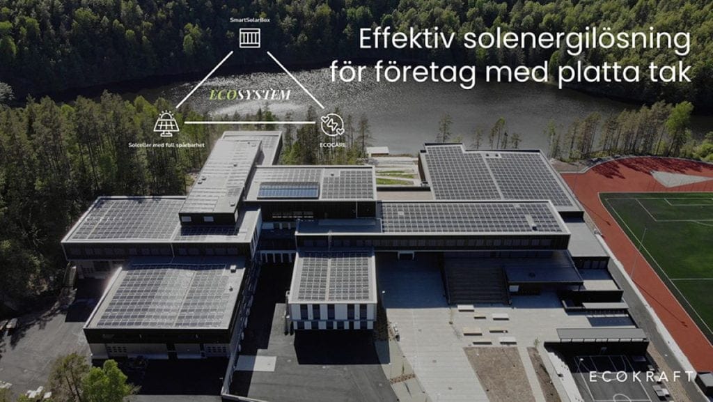 Dette billede illustrere ECOSYSTEM Professional: Effektiv solenergilösning för företag med platta tak