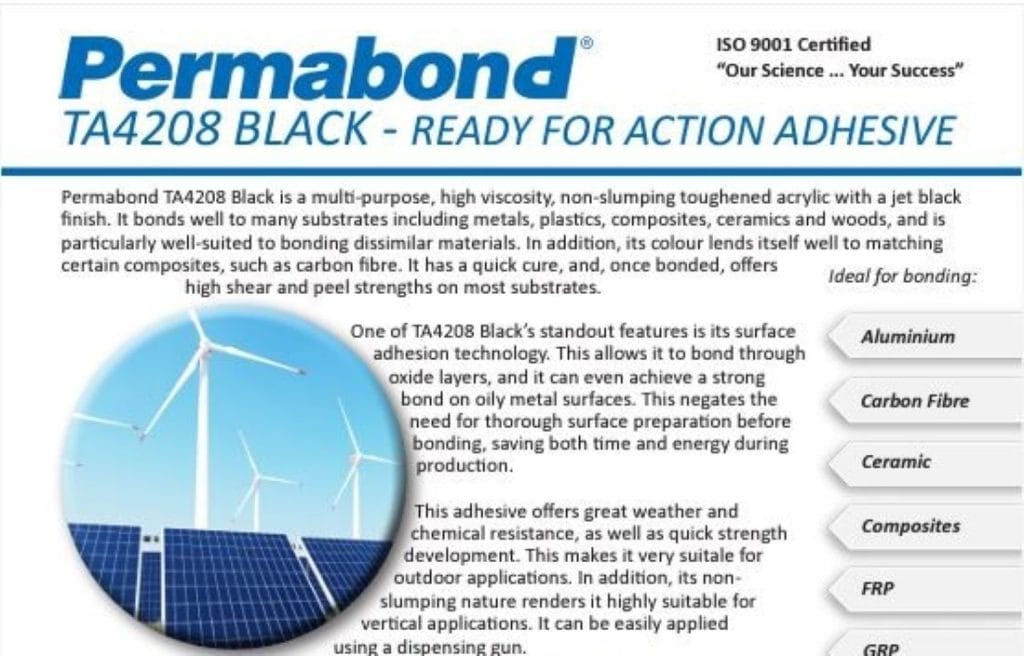 Dette billede illustrere GA Lindberg – Permabond TA4208 Black – Revolutionerande Akryllim för mångsidiga applikationer