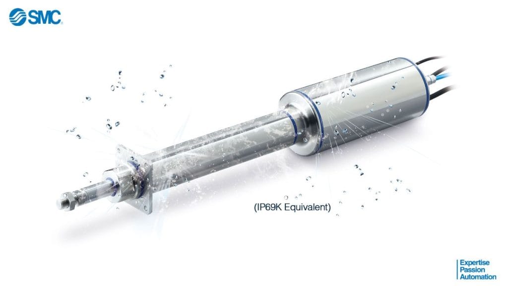 Dette billede illustrere SMC lanserar ny elektrisk cylinder för livsmedelsindustrin