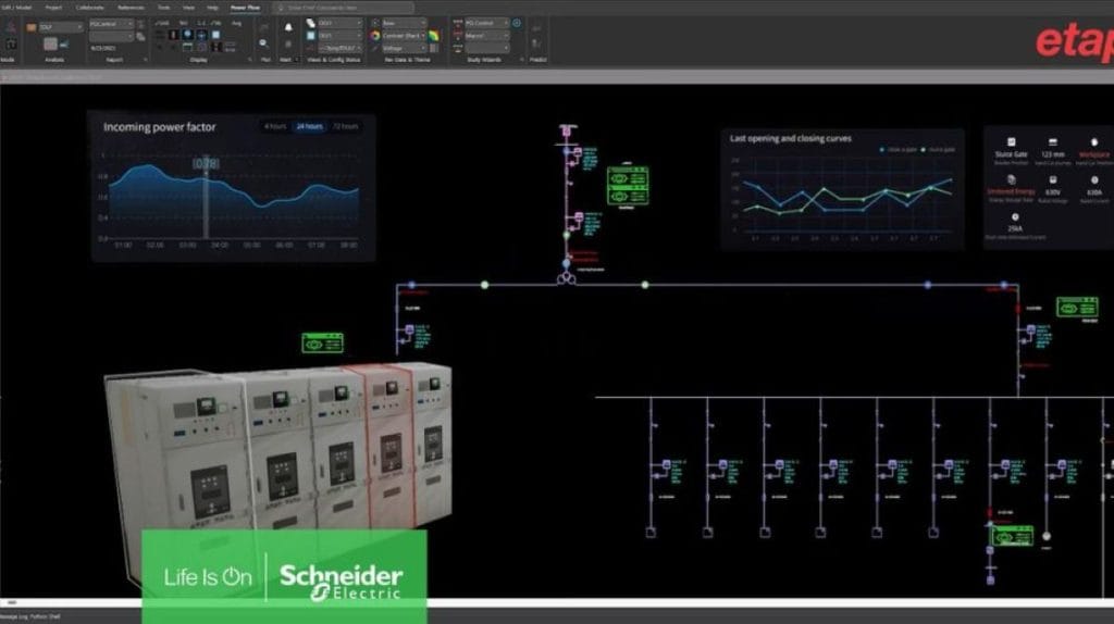 Dette billede illustrere Schneider Electric, ETAP och NVIDIA driver paradigmskifte i hanteringen av AI-datacenter