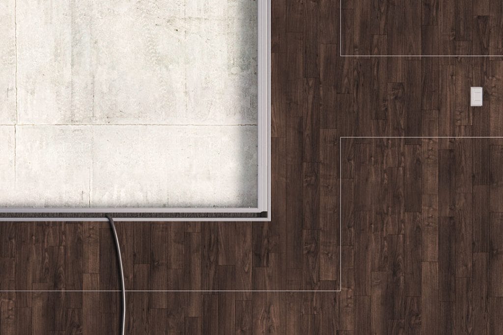 Dette billede illustrere Diskret kabeldragning med Hagers nya golvkanaler