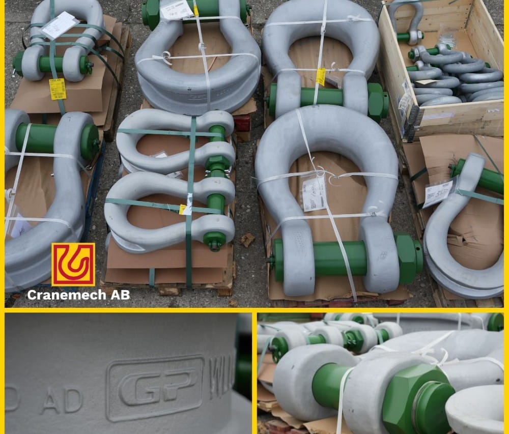 Hos Cranemech hittar du Green Pin Schacklar från 0,33T till mäktiga 400T!