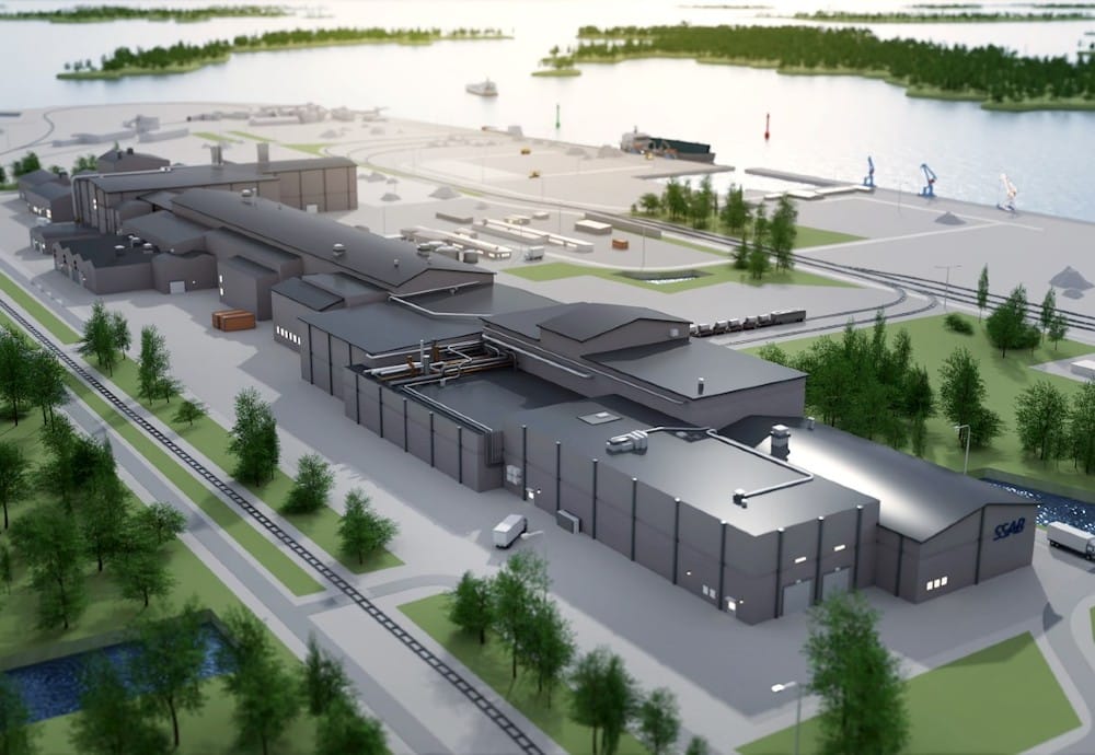 En visualisering av det minimetallverk som blir en del av SSAB:s omställning till fossilfri stålproduktion. Illustration: SSAB.